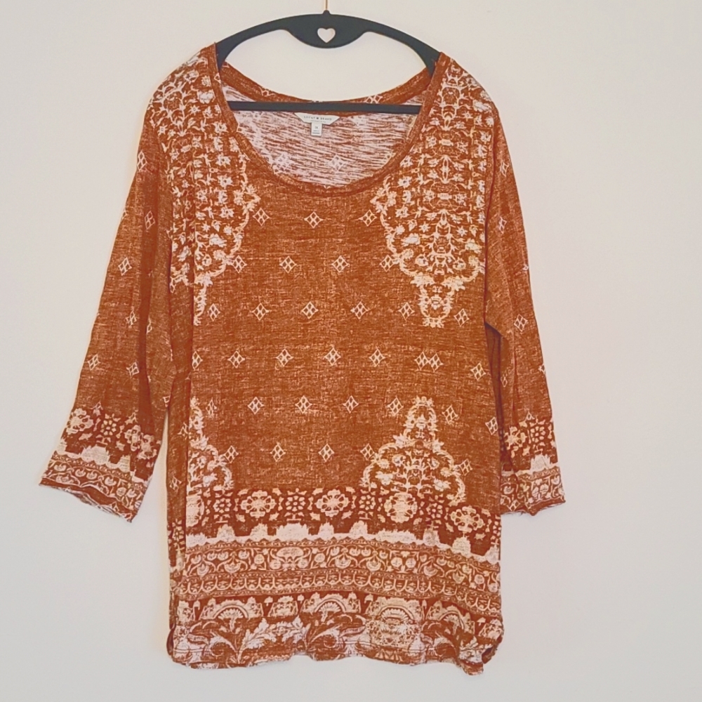 LUCKY Boho Printed 3/4 Sleeve Top